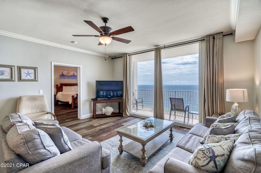 Welcome to Tidewater Beach Resort #1705 situated directly on some of the 'World's Most Beautiful Beaches' in Panama City Beach, Florida. This property is one of the largest two-bedroom, two-bathroom condos you'll find in the area with 1,593sf of comfortable living space! The kitchen has been nicely remodeled with new cabinet and drawer fronts, new countertops, stainless appliances and hardware. A beautifully upgraded luxury vinyl floor ties in nicely with existing tile and creates a carpet free space which is perfect for a property at the beach. The large beachfront master bedroom offers balcony access and a large en-suite master bathroom with walk in closet, double vanity, separate shower and tub. The second bedroom is large as well with plenty of room to hold a variety of sleeping combinations like two queens & bunks, two kings, multiple sets of bunks or you name it! You certainly will not be disappointed with the size of this condo and the price in today's market is extremely competitive for other 2 bedrooms in the market. Whether you are looking for a primary, second home or true vacation rental investment Tidewater #1705 is worth a close look!