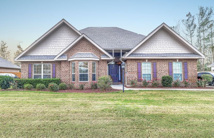 This immaculate home is located in the gated community of Lake Merial! This Preston floorplan has a gorgeous manicured lawn on a large lot, new tile flooring within the last year, arched doorways in main living areas, retractable awning on back patio, gutters, heated and cooled sunroom and large shed in the backyard. Spacious living room open to formal dining room (with pass through to kitchen, trey ceiling, and double crown molding) and kitchen. Kitchen has granite countertops, ample cabinetry, stainless steel appliances, breakfast nook and pantry. Master suite has trey ceiling with double crown molding and an ensuite with walk in shower with seat, double vanity, walk in closet and linen closet. 2 guests bedrooms (1 with a bay window) and a guest bathroom. All sizes/info/measure approx.