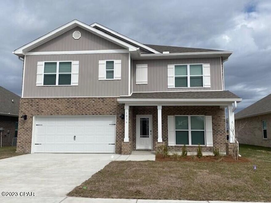 The Carol is an exceptional 5-bedroom / 3-bath, 2-story home with over 2,500 sq.ft. You will find 9-foot ceilings and beautiful crown molding. The Carol also has LVP flooring, granite countertops, a large kitchen island with cabinetry on both sides underneath and brushed nickel hardware. This floorplan has energy efficient windows to allow lots of beautiful natural light.  The first floor offers a guest bedroom with a full bath, a large flex space that could have multiple uses such as office space, formal dining, or library. On the second floor you will find the huge primary bedroom and bathroom that has a beautiful garden tub, perfect for relaxing, and a spacious walk in shower with a glass enclosure. You will also find 3 additional bedrooms with another full bath, laundry room, and bonus room that can be used as a kid's space or upstairs den. You will be impressed with all of the extra storage space our Carol floorplan offers. All of these homes come with Deako lighting and Safe Haven smart home systems. Andrews Park homes feature irrigation systems with reclaimed water to help minimize your water expenses. The Carol also features a covered patio to relax and enjoy the serene environment of Andrews Park. All homes come with a landscaping and sod package as well as gutters. Please call (850)660-1743 or email Panamacityeastinfo@drhorton.com for more information.