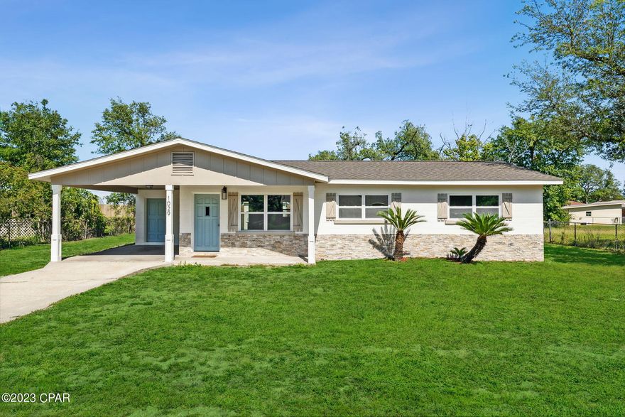 Fully remodeled move in ready home just 10 minutes to Tyndall Airforce Base! BRAND NEW HVAC, windows, stainless steel appliances, shaker cabinets, quartz countertop, island, light fixtures, ceiling fans, vanities and new flooring throughout. Home has fresh paint inside and out. This home has a spacious and an open floor plan. Sliding door opening to the back patio and huge backyard with plenty of space for a pool. Don't miss your opportunity to own this beautiful home! No Flood insurance required. No HOA.