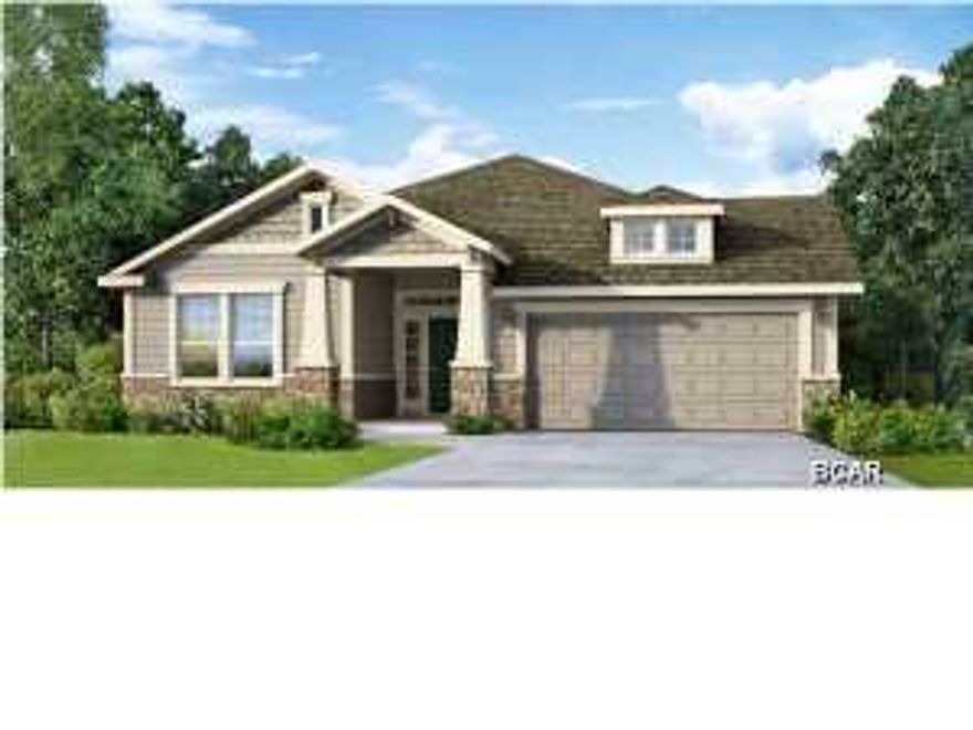 Huge, limited incentives on this home! Welcome home to the Skyview! Over 2,500 square feet of perfectly planned space in this 4 bedroom 3 bathroom home. As you walk through the front door you are greeted by a 10 foot ceiling in the foyer and coffee bean hardwood floors throughout the main living area. The second bedroom is located in the front of the home and has its own bathroom. The study is accented nicely by the french doors that enter off the foyer. As you continue into the home, large windows bathe the home in tons of natural light. This open floor plan features a designer kitchen with upgraded painted cabinets with glazing and granite countertops. Custom tile backsplash and stainless steel appliances easily make this gorgeous kitchen the focal point of the main living area.  The oversized kitchen island overlooks the breakfast area and family room and will be perfect for entertaining or watching some football with the family. The master bedroom is located at the rear of the home with a private entry will make this space the perfect escape. Large windows across the back of the home overlook a pond and nature preserve with an abundance of wildlife to enjoy. This home is located in an area of Breakfast Point that is the farthest point from the entry where you can enjoy the peace and quiet year round. Breakfast Point is Panama City Beach's most centrally located New construction community. Just outside of the entrance is the only K-8 school on the beach which boasts the only school to receive an ''A'' rating in both Elementary school and Middle School. Plus, enjoy all the modern conveniences of shopping & dining within walking distance from your doorstep.