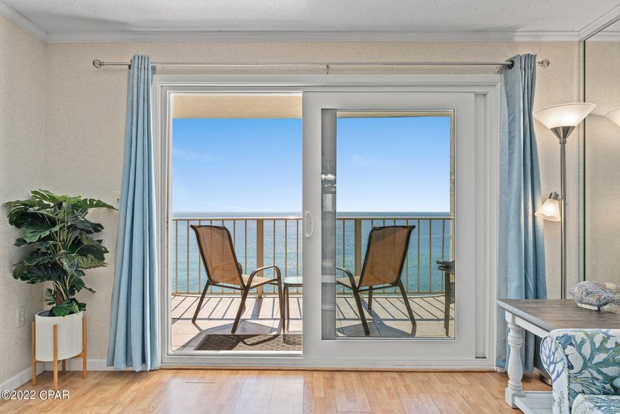 Fully Furnished and rental ready this TOP FLOOR  Regency Towers residence will NET 40-50k+! Gulf front facing 2 bedroom penthouse featuring Ocean views from the living room & master bedroom with access to the balcony from both. Several recent updates, including windows & doors, ceiling fans, whirlpool appliances, washer/dryer, AC & water heater. This coastal gem boasts tile floors in the kitchen & bathrooms, vinyl plank in the bedrooms & living room, a walk-in tile shower in master bath & new furniture including pullout couch, mattresses and bedroom sets. Fully furnished & priced to sell, this Beach getaway is an excellent vacation/investment property! Regency Towers' fantastic amenities include two olympic size pools- one heated year round, a full service poolside tiki bar & grill, indoor hot tub, kiddie pool, outdoor showers, exercise facility, billiards room, multiple picnic areas with grills, a convenience mart and plenty of engaging in house activities are offered year round! 
Located just minutes from St. Andrews state park, multiple boat launches, arcades, Go kart tracks,  golf cart/scooter rental, bike rental, mini golf, amusement rides, Shipwreck Island Waterpark, AWESOME restaurants, clothing boutiques, jet ski/boat rental, and engaging Nightlife!!! All this & more at the World's Most Beautiful Beach!