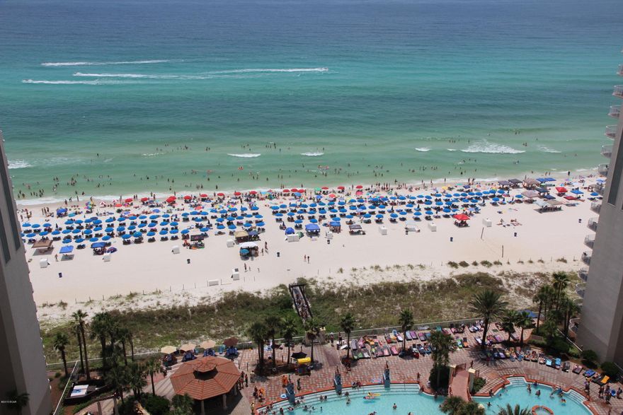 MASTER BEDROOM LOOKING AT THE GULF.  This is a really nice 2bd condo with a bunk room and 2.5 bathrooms.  INCLUDES PARKING SPACE 554 (5th floor parking).  There is not a stitch of carpet in this condo, tile throughout.  This is one of the lowest priced two full bedroom PLUS BUNKROOM with two and a half bathrooms that you will find on the gulf.  Make sure to include this one in your search.