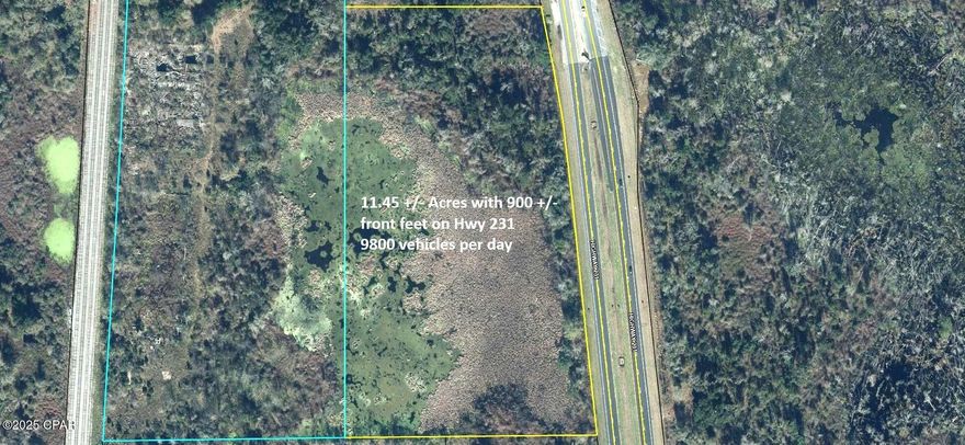 11.45 +/- Acres on Hwy 231 just South of Cottondale between Hwy 90 and I-10. 
FDOT traffic count of 9800 vehicles per day. The property has about 900 front feet on Hwy 231. The north 2-3 acres appears high and dry and could be improved with remaining property  for signage or billboard
More acerage is available