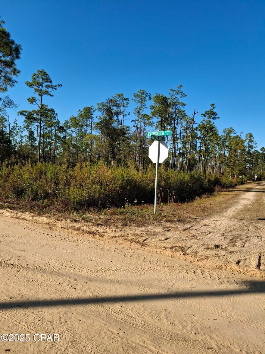 Very nice corner lot.  Evergreen is 2 lots.
convenient to Tyndall, Hwy 20, Econfina Creek and downtown Panama City