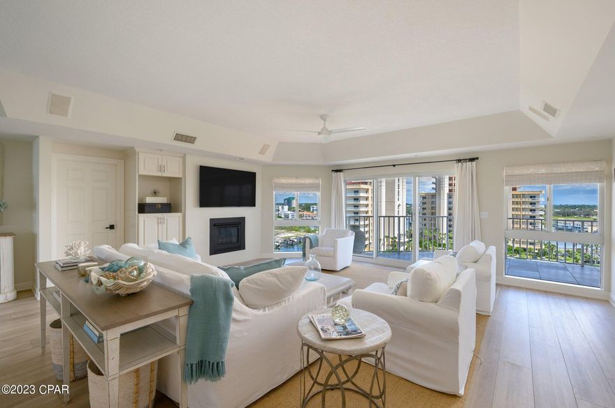 Just Listed- Holiday Isle Towers Condo, (non-rental building), for sale on the beautiful Emerald Coast of the Gulf of Mexico and the secluded Destin Peninsula. You will be captivated by this 2700 square foot corner unit with breathtaking panoramic views. As you step into the unit, you are welcomed by natural bright light, stylish coastal furniture, and an open concept great room that spans over 50 feet from wall to wall and includes two living areas and two private balconies. The private balcony at the front of the unit offers views of the nearby lagoon, while the rear balcony overlooks the Gulf and private beach below. This unique and well designed floor plan places the kitchen in the heart of the home with amazing views of the Gulf. The kitchen features Quartz countertop/bar, stainless steel appliances, and a breakfast nook overlooking the Gulf. The master bedroom offers wrap around windows and access to the Gulf side balcony. The master bath includes a large tub with a gulf view, walk-in shower, and double vanity. The guest suite features a private bathroom and wrap around windows facing the Gulf on one side and the lagoon on the other. The twilight views of this guest suite are reminiscent of a mini manhattan. This unit is located off the beaten path of Hwy 98 on a ''no outlet'' street that is lined with palms and colorful landscapes for people that like to walk, jog, or cycle. This is a 3 bedroom/3 bath unit with an additional office that could be used as a small bedroom. Also included with this sale is a one car garage and a climate controlled storage unit inside the Holiday Isle Tower building. Other amenities include: pool and hot tub, small fitness center, and a private beach with 4 teak beach chairs included in this sale. This is a must see property for anyone that seeks to enjoy a tranquil lifestyle and stunning views of sugar white beaches in the heart of the Destin Peninsula. No rentals allowed in this building.