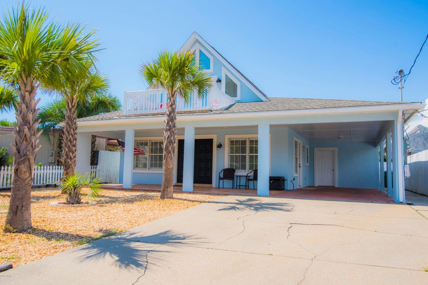 Perfect beach house only steps away from the sugar white sand! This amazing home would make the perfect rental or permanent home. Only a 1 minute walk to Beach Access 13 and you will be in Heaven. This unique home features 4 BR/2 BA including upstairs bedroom with an exquisite sitting area, large living room, dining room, kitchen with quartz counter tops, stainless steel appliances, and breakfast bar. Additionally, this home has tons of storage, 12x22 enclosed workshop/storage area, and a large car port. You'll enjoy the two balconies overlooking the back yard and front yard with a view of the gulf. The back yard is large, fully fenced, and comes with a garden house. Home is being sold turn-key with high-end furnishings.