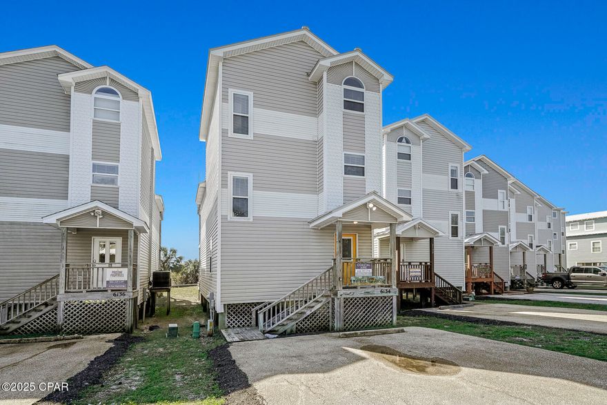 BEACHFRONT BLISS AWAITS!!  Enjoy breathtaking, unobstructed views from this 3-BR, 4-BA beachfront retreat in the sought-after community of Brighton By the Sea. Designed for true coastal living, this home features 3 levels of outdoor entertaining space, including an expansive rooftop deck—your front-row seat to unforgettable sunsets. The open-concept main living level showcases panoramic Gulf vistas, while the chef-inspired kitchen offers Whirlpool appliances, sleek granite countertops & a welcoming breakfast bar. The dining area is perfectly positioned for fresh-caught meals & memorable gatherings. Step outside to the covered deck that extends the living space & provides the ideal spot to dine, grill or simply relax in the Gulf breeze. Each of the three spacious bedroom suites offers privacy with ensuite baths & direct access to outdoor lounges for peaceful unwinding. The downstairs guest suites offer comfort & convenience with a private deck & easy access to the beach boardwalk. A spiral staircase connects you to the 2nd-floor deck, where wide-open water views stretch for miles. The top-floor primary suite is a serene sanctuary with private access to the rooftop deck—perfect for stargazing or enjoying a cocktail with a view. A community boardwalk behind the home leads directly to the neighborhood pool, while the beach is just steps away. Enjoy golf-cart-friendly access where you can cruise the coastline for miles along pristine, untouched shores. Located minutes from Cape San Blas & all its recreational amenities, you can spend days on the 10-mile bike trail, launch kayaks into St. Joseph Bay, join a pickleball match, or explore St. Joseph Peninsula State Park. Nearby Salinas Park offers horseback riding on the beach & effortless driving access to the shoreline. Whether you're seeking a peaceful coastal retreat or a high-performing investment property, this Gulf-front gem delivers the best of the Forgotten Coast. Call for your private tour & LIVE THE BEACH LIFE!