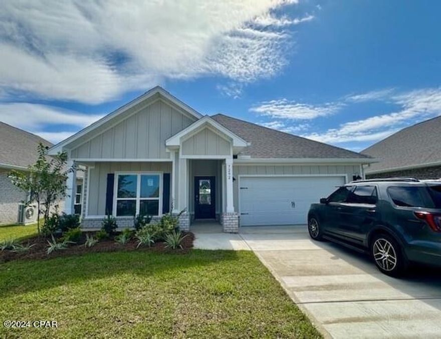 New construction home located on Lot 100 at 7292 Big Buck Blvd. The Rhett floorplan is a 4-bedroom 2-bath, open concept floor plan. The Rhett floorplan has upgraded finishes throughout. You will find 9-foot ceilings with 10-foot trays and beautiful crown molding. The Rhett also has EVP flooring, granite countertops, a large kitchen island with cabinetry on both sides underneath and brushed nickel hardware. This floorplan has energy efficient windows to allow lots of beautiful natural light. The primary bathroom has a beautiful garden tub, perfect for relaxing, and a spacious shower with a glass enclosure. All of these homes come with Deako lighting and Safe Haven smart home systems. Hodges Bayou is just a short drive to schools, restaurants, beaches, and all that Bay County has to offer. Family time can easily be enjoyed biking or taking evening walks to catch those gorgeous sunsets over the bayou. Sidewalks wind throughout for you to enjoy nature at its finest.