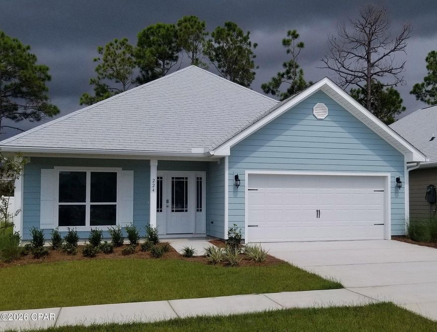 Step into coastal living at its finest in the desirable Moonraker community, Walking distance from the white-sand beaches of Panama City Beach. This beautifully maintained home offers modern construction, an open layout, and a relaxed coastal feel, perfect for full-time living, a second home, or a investment property.
Property Features
3 Bedrooms  2 Bathrooms
Thoughtfully designed split floor plan offering privacy and comfort.
Open-Concept Living Area
Spacious family room, ideal for entertaining or relaxing after a day at the beach.
Modern Kitchen Offers Granite countertops, shaker cabinetry, stainless steel appliances, and a large center island. 
Primary Suite, Generous bedroom with walk-in closet and ensuite bath featuring dual vanities and a separate tub and shower.
Luxury Vinyl Plank Flooring
Durable, stylish, and perfect for coastal living. Home features energy efficient blinds and blackout drapes for better temperature control.
Set up for a smart home.
Including whole house Halo Air purification by Pristine Air Bioforce Defense UV System.
Covered and screened in Back Patio, with Hunter Fans rated for high moisture content.
A peaceful outdoor space for grilling, morning coffee, or bird watching.
Attached 2 Car Garage,
Convenient parking and storage for beach gear, bikes, or golf carts.
Low-Maintenance Yard, No maintenance back yard has walk around wood deck off of the screened in covered patio.
Easy upkeep so you can spend more time enjoying the beach lifestyle.
Don't forget to visit the Dog Park in the neighborhood and have a nice relaxing walk around the beautiful pond in the center of the neighborhood.
Moonraker Community known for its quiet streets, friendly atmosphere, and unbeatable location. Residents enjoy:
Quick access to the Beach, 1/2 mile walking distance to White sandy beaches & Miller County Pier. Family Fun walking distance to Shipwreck Water Park and 1/2 mile to your favorite home stores, Lowes, Home Depot, Publics, restaurants, and coming soon Aldi's. 
Close proximity to Pier Park, shopping, dining, and entertainment
Easy access to Hwy 98.
A peaceful, walkable community ideal for full-time residents or vacationers 
Near schools, parks, and local attractions
Convenient to both Panama City Beach and Panama City amenities.
This home at 224 Moonraker Circle offers the perfect blend of modern comfort and coastal charm in one of PCB's most sought after neighborhoods. A must see for buyers seeking a move in ready property close to the beach.
If measurements deemed important buyer to verify.