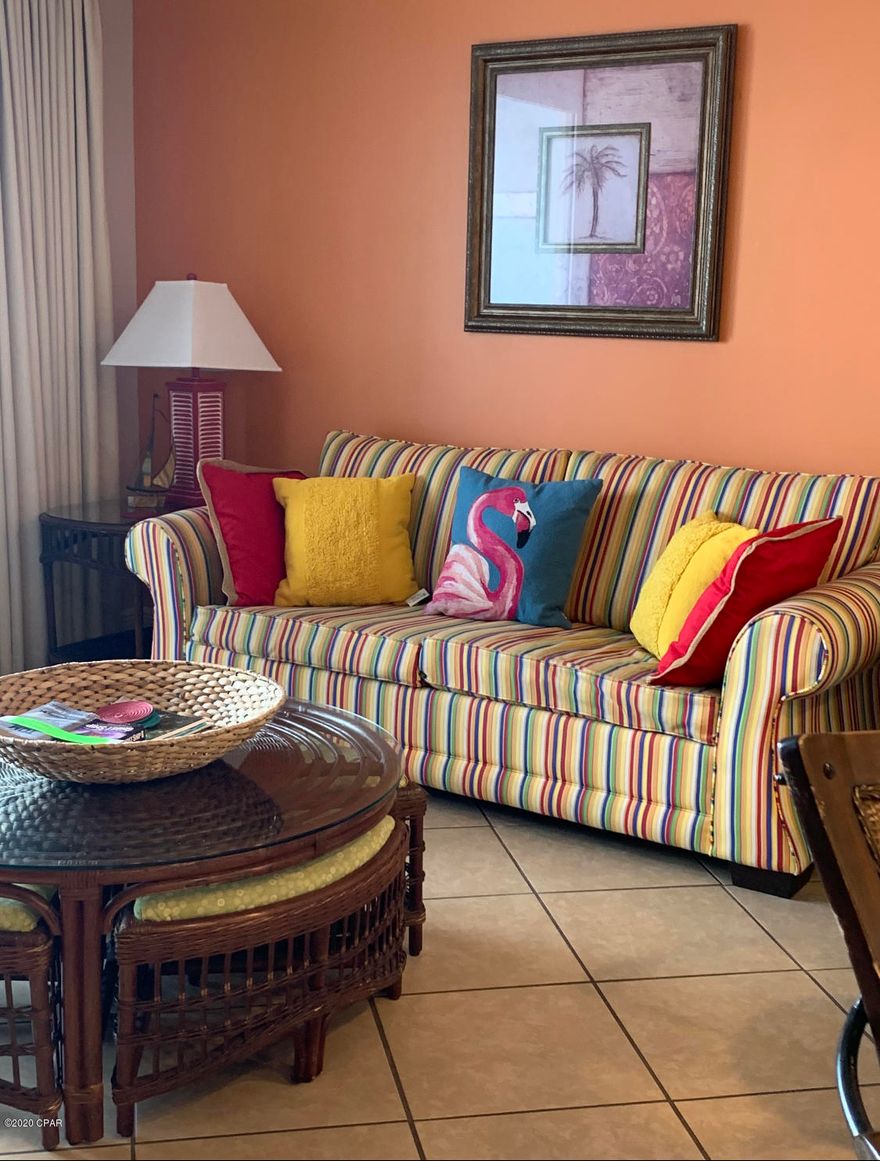 This amazing 12th floor Sterling Breeze Condo has sweeping views of the Gulf of Mexico and they are breathtaking! AND the location is unmatched because it is located so close to Pier Park, which is famously known for its many restaurants and retail shops! This revenue generating one bedroom, two-bathroom condo with bunk area is being sold fully furnished and has been updated with new porcelain tile flooring in the living area and an addition of a new gorgeous cortz countertop! The condo comfortably sleeps six and would make a fantastic investment property, primary residence or second home! This sought-after condominium has great amenities too! There is covered parking in the parking garage, a beautiful lobby, a fitness center, a Gulf front pool and a poolside entertainment area!