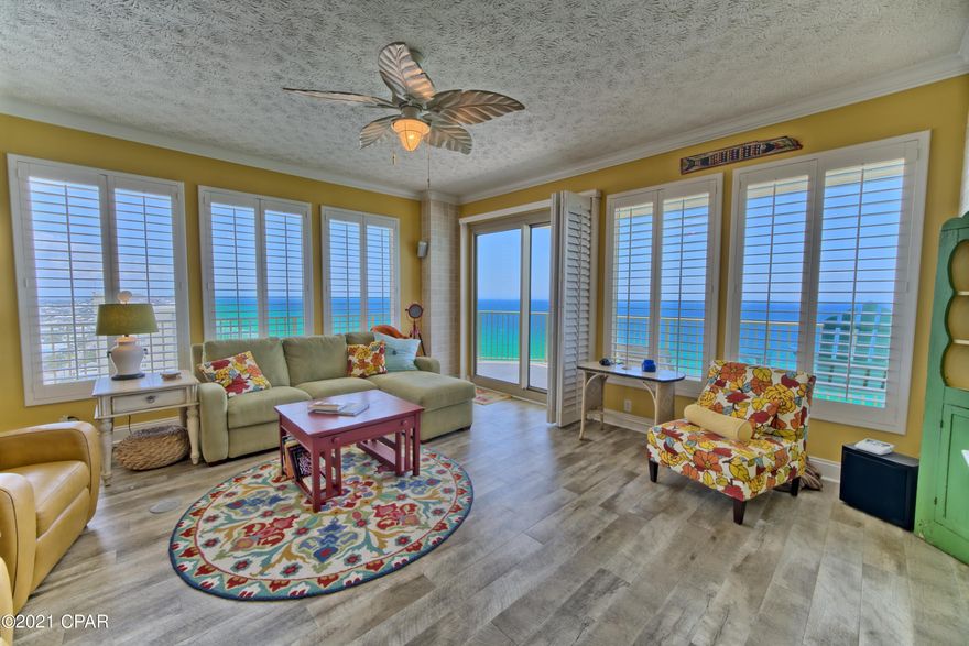 CURRENTLY UNDER CONTRACT, SELLER ACCEPTING BACKUP OFFERS Stunning 18th floor three bedroom, two bath condo, never rented. A rarity to the market! This condo has an open floor plan offering expansive views of the emerald waters of the Gulf. It's over-sized wrap around balcony is perfect for enjoying incredible sunsets. Each bedroom has access to the balcony! As you enter you are greeted by a landing space followed by an open kitchen with breathtaking views. In addition to being a primary or secondary residence, this condo has the potential to gross nearly 60k annually. AC and water heater have recently been replaced. Due to the fact this unit has never been rented it is in immaculate condition! The charming decor is included!

Gulf Crest is a gated Gulf front community, beautifully landscap 2 large outdoor pools, 2 hot tubs & a kiddie pool. Additionally, there is a Tiki Bar serving food and beverages, gazebo, three grills, fitness center, game room and direct access to the beach.