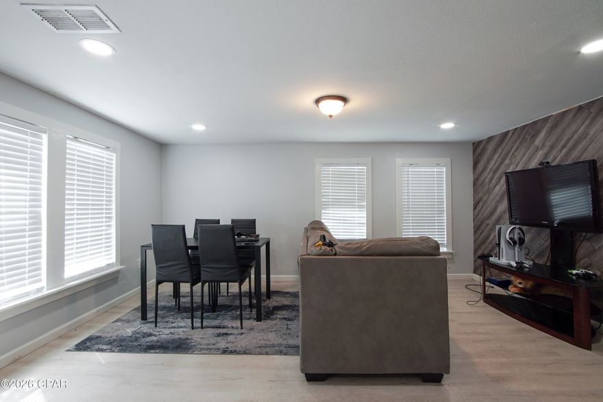 Remodeled 2BR/1BA home near Tyndall Air Force Base. Interior features modern updates throughout, offering a clean and functional living space. Convenient location close to schools, shopping, dining, and grocery stores. Property is tenant-occupied, great investment opportunity with immediate income potential. Exterior includes a large yard, carport, covered front porch, and storage shed.