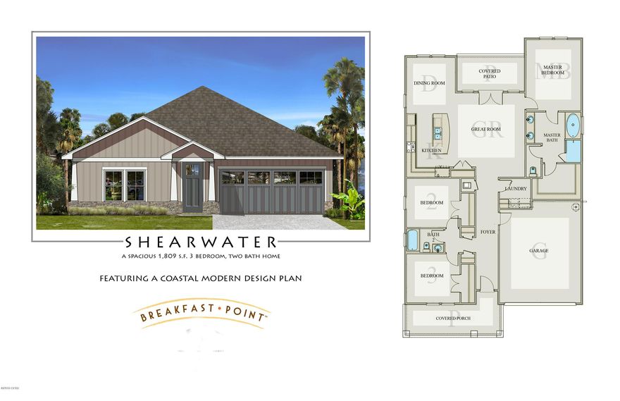 NEW CONSTRUCTION SHEARWATER GOLD 3/2-located in Panama City Beach's desired Breakfast Point subdivision built by Southern Coastal Homes-Offering quick easy access to TAFB, the white sandy beaches of the Gulf of Mexico, Publix anchored shopping center, Breakfast Point Academy-Rated A (walking distance)and the famous Pier Park. INTERIOR features of this coastal inspired home offers a private grand Foyer entrance, large volume Great Room with an open floor plan, kitchen with 4 burner gas cooktop, center island, custom cabinetry with soft close drawers and stainless steel appliances, Master Suite with tray ceiling, expansive tiled shower, double vanity and large walk-in closet. Large covered patio just off Great Room makes this home perfect.. for entertaining. EXTERIOR-This SHEARWATER GOLD home features a 2 car garage, covered lanai, covered front porch, fully sodded yard with Rain Bird sprinkler system. This home includes all of the GOLD STANDARD FEATURES LIST with upgraded finishes including Luxury vinyl plank flooring, custom cabinets, granite solid surface counter tops, 50/50 stainless steel undermount sink, tile back splash, Whirlpool stainless steel "Gourmet Kitchen" appliances, stainless sink and much more. See the GOLD STANDARD FEATURES LIST, available DIAMOND ADDITION items
Gold Appliance Package Includes: 30" Chimney Hood in Stainless Steel: 4-Burner Gas Cooktop in Stainless Steel: Countertop Microwave with Trim Kit in Stainless Steel: Front-Control Dishwasher in Stainless Steel: 5.0 Cu. Ft. Single Wall Oven in Stainless Steel: