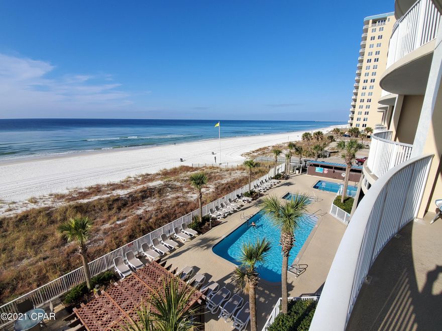 Beautiful, well kept, fourth floor condominium. Non-rental unit. Owners used 10-12 times per year. Very well taken care of, professionally cleaned, and some upgrades. Some of the largest balconies in PCB! Ocean Villa is a quiet complex with 2 pools and hotub. The property also includes a sauna, small workout room, and owners lounge. Covered parking underneath units, as well as, walk over to parking garage. One of the best kept condominium secrets on the beach!