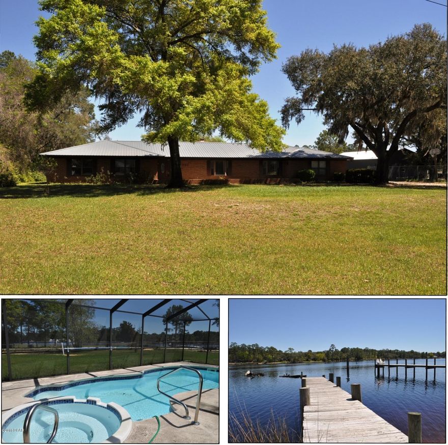 Waterfront home on Fanning Bayou with a boat dock!  This 4BR/3BA all brick rancher is nestled on a 1/2 acre+ lot and is the perfect family home with lots of space inside and out.  Features include a 2 year old metal roof,  tile flooring throughout, formal living and dining rooms, a bonus room off the Master Suite, Family room with fireplace, a heated/cooled Florida room, and a completely updated Kitchen with granite counters, stainless steel appliances and all new cabinetry.  The whole brood is sure to enjoy the screen-enclosed in-ground, heated pool and hot tub, and the kids and four-legged family members can play safely in the fenced backyard.  The deeded boat dock is just across the road and you have bay and gulf access from this bayou.  The whole interior has been freshly painted and this is a move-in ready home. Additional amenities include a two car garage, extra closets and pantries, and an extra large laundry room.  All info is approx. and must be verified by Buyers if important.