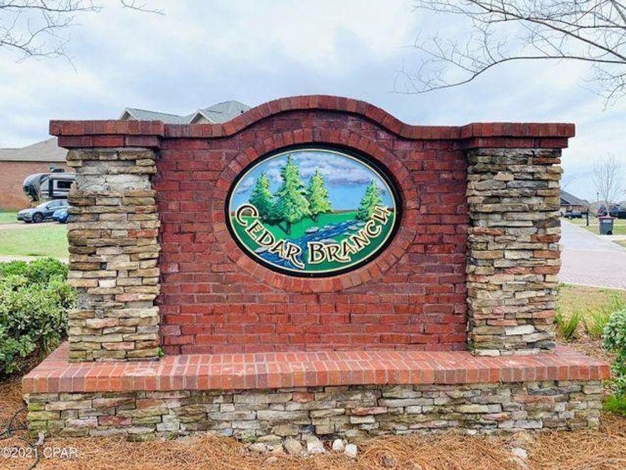 LARGE LOT ready for new construction in the stately community of CEDAR BRANCH. This cul-de-sac lot is nice and dry with no drainage easements located on property. Beautiful brick entrance and brick cul-de-sacs. Convenient access to HWY 231 and Star Avenue. 13 miles to Tyndall Airforce Base and 15 miles to NSA Panama City. Walking or biking distance to elementary and middle school. Covenants and restrictions in the documents section.