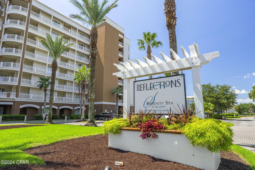 Reflections Spa & Resort at Bay Point is one of the Premier and Luxury waterfront Condominium Resorts in Panama City Beach. This 2-bedroom, 2 full bathrooms, 1st floor condo has been beautifully remodeled and is being rented fully furnished, with a 6-month lease. There is also an additional $300.00 that will be due every month, in addition to the rent, that covers all utilities, including Wi-Fi. Onsite at Reflections, you'll find a 10,000 sqft tropical resort style pool (seasonally heated), hot tub, fire pit, grill station, spa and fitness center and brand-new tennis courts at Aldo where you can get private lessons from one of the tennis pro's onsite! There are also tons of restaurants within walking distance. This is Refined Coastal living at its finest, between the boats returning from their day at sea, breathtaking sunrises/sunsets, active wildlife such as dolphins and herons, and golfers swinging on the signature fifth hole of the only Nicklaus Course in NW Florida, this condo will check all of the boxes. Application process required. Call to inquire!