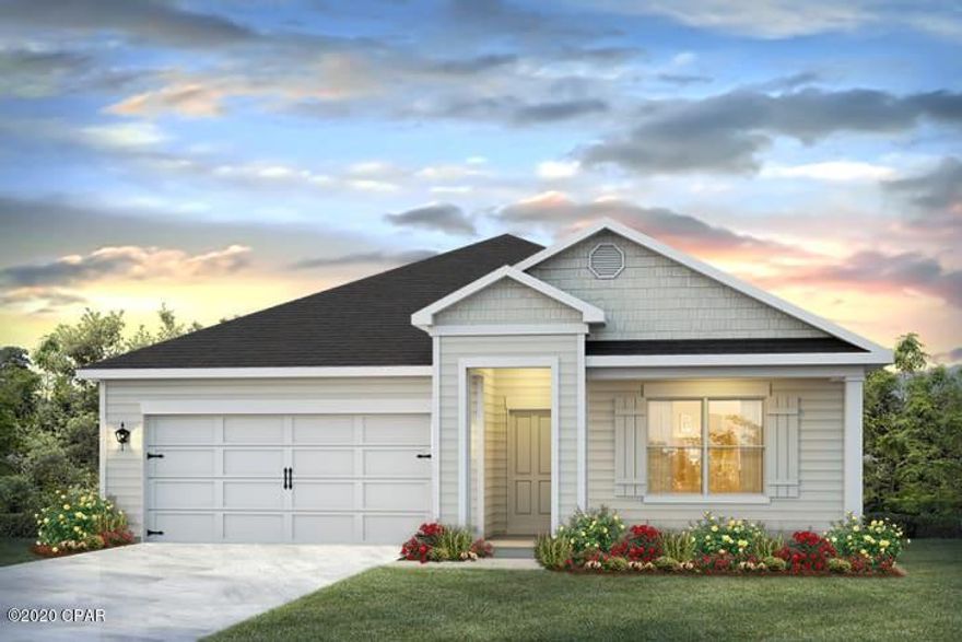 Come check out the beautiful Cali plan located in Olde Towne Village! Conveniently located near shopping, dining, and Tyndall Air Force Base. The Cali has four bedrooms with one that can be used as a den or office. As you enter this home you will find quality paint with an orange peel textured walls and traditional 8' ceilings. Vinyl flooring throughout all common areas of the home and each bedroom has plush carpets with a pad. The kitchen is open and spacious with a center island and includes a pantry, beautiful light cabinetry, and durable laminate countertops. The appliances include a dishwasher, stove, and microwave. The main first bedroom has a nice sized bath with a separate shower and a large soak tub, as well as a large walk-in closet. This home also includes a standard Smart Home package with an Echo Dot device, kwikset keyless entry, Qolsys touch panel and Skybell Doorbell.

Pictures may be of similar, but not necessarily of subject property, including exterior and interior colors.

This home is being constructed with the Zip Sheathing system, providing greater protection than a traditional housewrap from
damages due to wind, rain, and extreme weather.

A builder 10-year structural warranty is also included