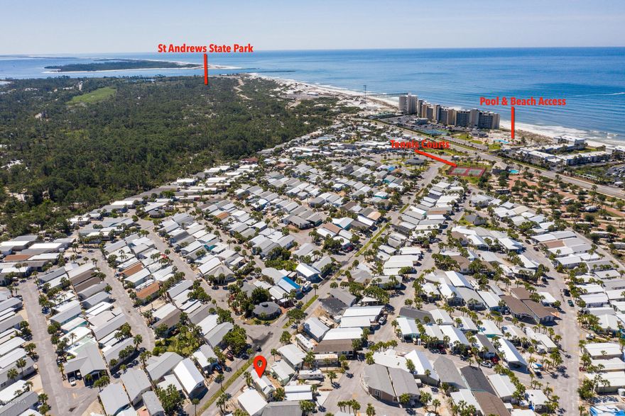 Adorable and quaint tiny home in the most amenity rich subdivision in all of Panama City Beach.  This home was placed on the lot after hurricane Michael and is a perfect retreat for someone that wants to be in walking distance to the beach, have onsite boat storage and marina access, and desires that old Panama City Beach feel. This one bed/one bath home has an additional loft space, enabling it to sleep 4 in its current set up.  Venture out has been an extremely popular destination for locals and second home owners since its development.  It is an amenity rich community, consisting of deeded beach access, 2 community pools, lighted tennis courts, a marina and boat parking, golf cart friendly and is gated with onsite security.  It is also only 100 yards from the Saint Andrews state park. If you are in need of rental income to offset expenses and carrying costs, properties at Venture Out exceed expectations.  The onsite management company projects approximately 20k annually on this property depending on owner usage!   Come check out this affordable way to own a property along the coast while at the same time having access to every amenity that PCB has to offer!  ***info is deemed reliable but should be verified if concerned***