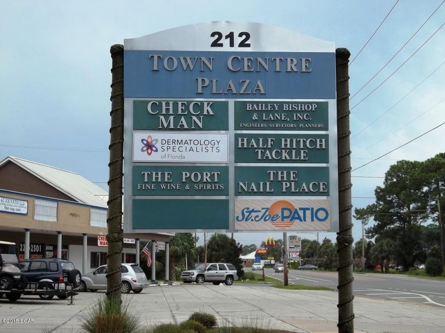The center consists of three retail or office units, all three units are leased and are owned as three condominium units by on owner. Town Center South is on the west side of Port St. Joe, Florida on Hwy 98. The Center is for sale as one unit and includes units 202, 206, and 208. Excellent visibility and parking.