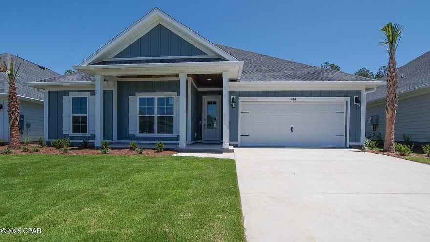 Welcome to 464 Newman Bayou Blvd, one of our newest additions to Breakfast Point in Panama City Beach. This beautiful move-in ready, single-story home holds over 2,100 square feet of elegant interior features and open concept living space, naturally lit by the many windows and elevated ceilings. The Camellia plan features four bedrooms, 2 full bathrooms, EVP flooring throughout, and a large covered back patio. Upon entering this home, you will first pass by the hallway leading to the three guest bedrooms and full bathroom. Continuing to the heart of the home, the family room welcomes you with lots of natural light from the many windows and elevated ceilings. Overlooking the living area, the chef-inspired kitchen features a large center island with a single basin undermount sink, quartz countertops, stainless-steel appliances, and a corner walk-in pantry. A breakfast nook sits in the corner with the door to the covered back patio. Across from the family room, you will find a secluded hallway leading to the primary suite. In addition to added privacy, this bedroom boasts of natural light from the large windows, elevated ceilings, and sleek EVP flooring. The bath ensuite includes a dual sink vanity with quartz countertops, a linen closet, large tile shower, and an oversized walk-in closet with wood shelving. Leaving the primary suite, the laundry can be found at the other end of the hallway along with an additional storage closet, mudroom, and garage entrance.
Tours available today!