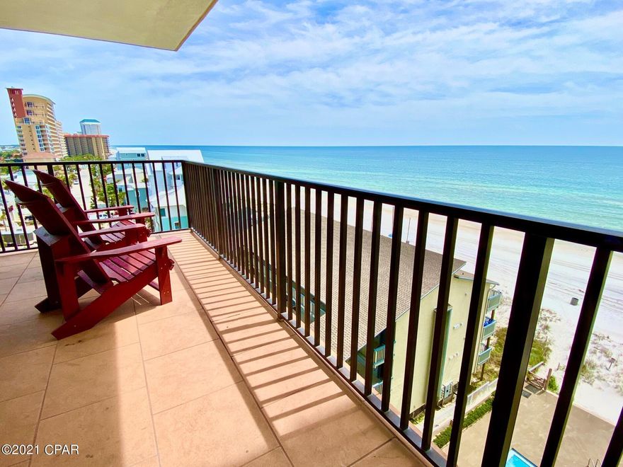 Beautiful GULF FRONT 3 bed-2 bath end unit condo on the desirable and less crowded EAST end of PCB. Conveniently located on Thomas Drive, Pelican Walk 801 is a beautifully renovated 1550 sq. ft. condo with custom cabinets, granite countertops, custom tile showers, tile floors, and so much more! Take in the   expansive view of the Gulf and Panama City Beach from the Gulf front wrap-around balcony.  Excellent Vacation Rental with annual gross revenue of $50k+.  Pelican Walk is an exceptionally maintained 10 story complex featuring: 2 Gulf Front pools (one seasonally heated), hot tub, tennis, pickle ball, & racquetball courts, shuffleboard, gas & charcoal grills, and an owners lounge/club room!  Units rarely come available at Pelican Walk...this one won't be available long!