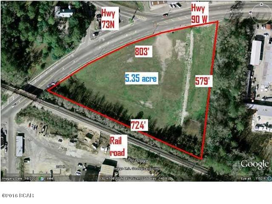 Great commercial location in MARIANNA FLORIDA, Some of NW Florida Panhandle's finest. Sitting At the intersection of Hwy 73N & Hwy 90, 5.35 Acres.Level, public water and sewage, 803 front foot on Hwy 90, 724 ft on railroad. Great location for shopping center, grocery store, warehousing, ect. DOT traffic count for the intersection is 14,900 cars a day!