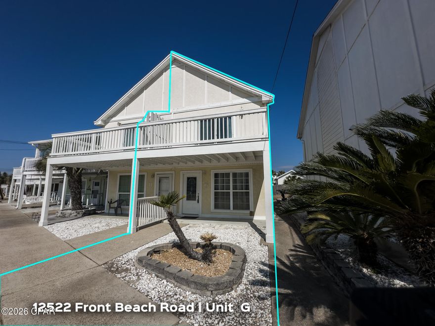 Beach townhome right across the street from the beach, Low HOA fees park right at your front door. HOA fees cover trash, lawn care & termite treatment.This unit boosts two bedrooms up stairs, Each bedroom has its own bathroom sink & commode and have a jack & Jill shower/tub.a balcony off the primary bedroom with a peek a boo gulf view. Balcony replaced in 2023, New HVAC 9/20 2 ton 14 seer still under warranty, Sliding door replaced 6/20, New roof in 2/23. Has not been used as a rental so no rental history. Comes furnished and rental ready.