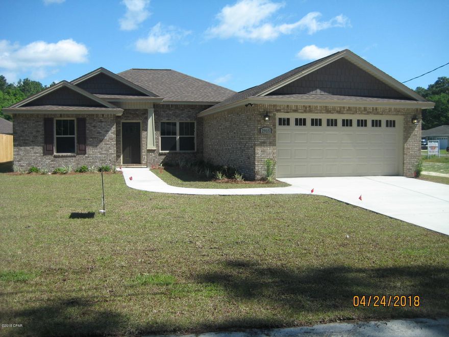 : **NEW CONSTRUCTION** Very convenient location of old Cedar Grove community. This 3Bedromm/2Bath features a very open split bedroom floor plan with 10' ceilings in the living room and box ceiling in master bedroom. Kitchen includes custom built maple wood cabinets with Granite counter tops. Appliance package will include a side by side with ice maker and solid surface range/oven combo all black stainless. Ceiling fans in all bedrooms,living room and covered rear porch. Finished garage has pull down stair case with attic storage. Energy features include 14 SEER Electric Heat & Air system with R-38 Insulation in attic and R-13 for walls plus extra interior soundproofing and''Earth Cents Certified'' . Full landscaping package includes sprinkler system & complete sod package. Seller is one of Bay Counties best w/over 30 years experience!