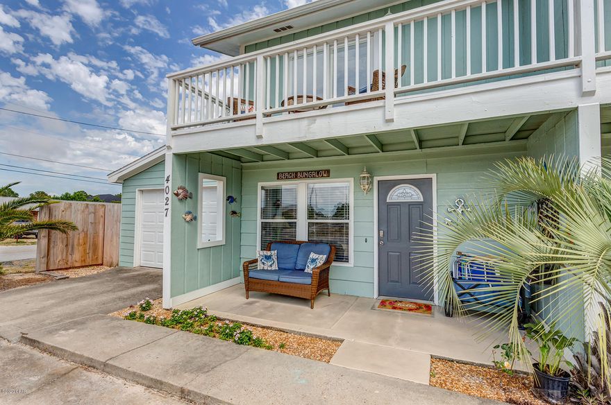 Super CUTE second home townhouse with attached garage on a corner lot in South Lagoon! Great opportunity to own a Turn-Key vacation rental, only 2 blocks from the beach. Just a 5 min walk to Rick Seltzer Park. Open concept Living room, kitchen and dining area. Laundry room and half bath on the first floor. Two bedrooms and a full bath upstairs. The front bedroom has a spacious closet and a sliding glass door to a west facing balcony. The manicured backyard, has a covered deck for the grill and a relaxing sitting area, fully fenced for privacy with a gate to the back for rear egress, covered deck. Being sold furnished with washer & dryer. No HOA, and Short Term Rentals ARE Allowed. Seller is providing a Wind Mitigation report. See the 3-D Tour and video. All measurements are approximate, please verify if important.