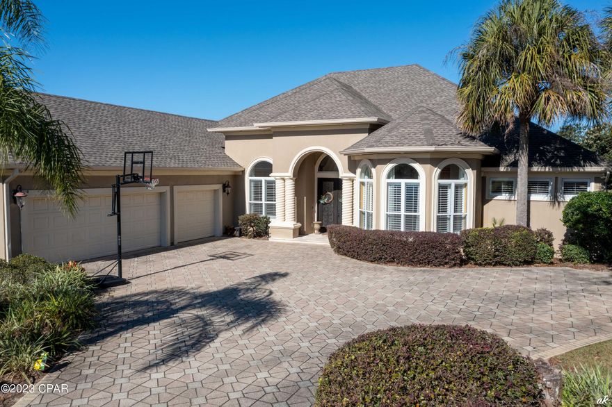 Executive Home rental available April 1st, 2023. Magnificent custom built home overlooking the 7th hole of Bay Point's Nicklaus Course. This home is in the gated Fairways side of Bay Point with full time security. Open floor plan with large gourmet kitchen with island, stainless appliances, gas cooktop, double ovens, dishwasher, spacious walk-in pantry, granite island and large family style bar, sunny breakfast area and family room with many custom built-ins and matching granite shelves. Formal living room with coffered ceiling and gas fireplace and dining rooms with Australian cypress hardwood floors, wet bar with wine cooler and ice maker. Large office with 2 custom-built desks with granite tops, shelving and wall units/gun racks plus sitting area. The master bedroom with sitting area is an elegant en suite with double closets, granite and tile bath with separate vanities, nice walk-in shower with rain head and separate whirlpool tub. The home boasts a split bedroom floor plan, two bedrooms with Jack and Jill bath and bonus loft/playroom, and one more large guest bedroom with bath. Inside the loft is a passage to a hidden play area that is heated and cooled and fully finished with a second entrance from pull downstairs in one of the master closets. No pics of this room, but you have to see for yourself you don't want to miss it. Great for your children's playtime. Home has extensive custom woodwork with amazing archways, ceilings, cabinetry. Other interior features include 10 ft to 14ft high ceilings, custom wood and beamed moldings, numerous trayed ceilings, security system, custom double front doors. Beautiful zero entry free form pool with brick pavers, covered lanai with half bath and large wrought iron fenced back yard. 3 car garage with mini split. Lanai has outdoor kitchen with newer built in Wolf grill, icemaker and frig plus plenty of stainless cabinet storage. To top it off, the home has a newly installed Generac whole house generator. The Bay Point community offers a new full service marina with 127 slips, championship Jack Nicklaus golf course, restaurants, tennis facility, playgrounds, basketball, bike paths and much more...