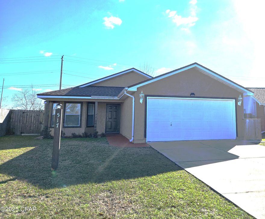 Well-kept 3-bed, 2-bath home on a serene cul-de-sac, minutes from Tyndall AFB, top schools, and vibrant shopping/entertainment. Inside, gas appliances fuel culinary adventures in the well-equipped kitchen, while the spacious living area beckons cozy movie nights. Each bedroom offers a peaceful retreat, and the two full baths keep mornings stress-free. But the magic really unfolds outside! Your fully fenced backyard becomes a personal playground, and the enclosed, electric-powered patio transforms into the ultimate bonus room - gym, playroom, home office, the possibilities are endless! Imagine summer barbecues, laughter echoing in the air, and quiet evenings under the stars.

*GAS Appliances*

*NO PETS*