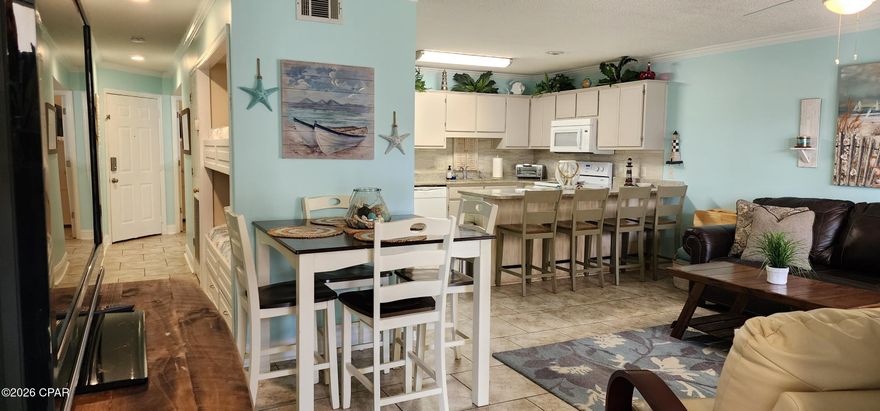 This very well cared for and updated ground floor unit at Horizon South is ready for it's new owner. 1 bedroom and 1.5 bath with bunks in the hallway, the unit can easily sleep 6. Forget the hassle of elevators or long treks across the complex. The unit is located near the entrance, putting you just a 4-minute stroll from the sugar-white sands and emerald waters of the Gulf.  Enjoy a private patio space perfect for morning coffee or storing your beach gear, with no stairs to climb after a long day in the sun.
Whether you're looking for a turnkey vacation rental or a secondary getaway this unit is designed for low-maintenance coastal living. Located on the desirable West End of PCB, you are just minutes away from the upscale shopping and dining of Pier Park, yet tucked away enough to enjoy a quieter beach experience. Horizon South offers 4 pools for its owners and guests along with Tennis Courts and gated community.