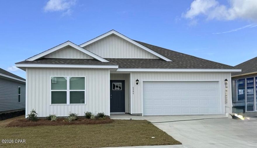 Welcome to the Creekside, a new home floor plan at Liberty in Panama City, Florida. The Creekside is a thoughtfully designed one-story home with a large open floor plan. This 5 bedroom, 3 bath home has 2,043 square feet of spacious, comfortable living. Inside the Creekside you will see 9' ceilings throughout, engineered vinyl plank flooring in the main areas of the home, and soft carpet in the bedrooms. Elegant granite countertops and white cabinetry in the kitchen and bathrooms make a stylish addition to the home. A spacious open living room, kitchen, and dining room make hosting your friends and family easy. The kitchen has a center island that is perfect for serving meals and the stainless-steel appliances include smooth top range, microwave, and dishwasher.
The primary bedroom suite is located in the rear of the home creating a split floorplan that features ample space for a king-sized bedroom suite. The bathroom features a granite double sink vanity and a walk-in shower. The walk-in closet is located within the bathroom and has all the space you need to get ready in the morning. The guest bathrooms feature a single vanity and a shower and tub combo. These homes come equipped with a Home is Connected® smart home technology package including QOLSYS IQ Panel, Skybell Doorbell, Kwikset Smartcode front door lock and DEAKO Smart Switches which allows you to control your home with your smart device while near or away.
On the exterior of the home, you will see durable vinyl siding on all sides as well as dimensional shingles with a 30-year warranty, and more. The large covered front porch is the perfect size for enjoying your morning coffee or reading your favorite book. Our Liberty community features underground utilities making it less susceptible to damage from severe weather leading to fewer outages and more reliable service. Residents of Liberty can enjoy exclusive access to two amenity centers, complete with two pools, a children's splash pad, two playgrounds for endless fun, a well-equipped fitness center, two pickleball courts and a basketball court to name a few things. Come and see why the Creekside is the perfect new home for you. Contact us today to find your new home at Liberty!