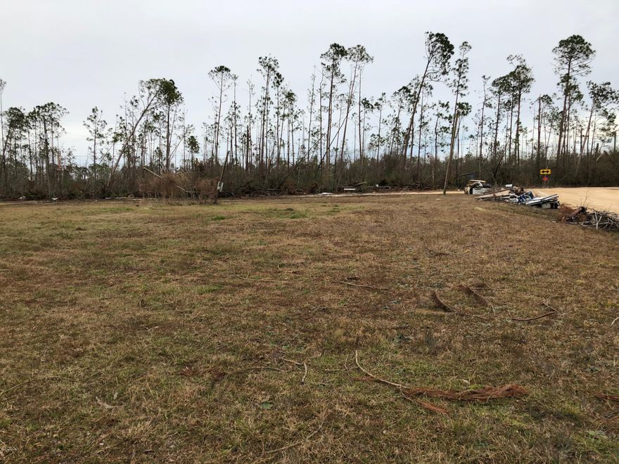 Cleared corner lot on 1.41 acres. Still has power pole and septic tank.