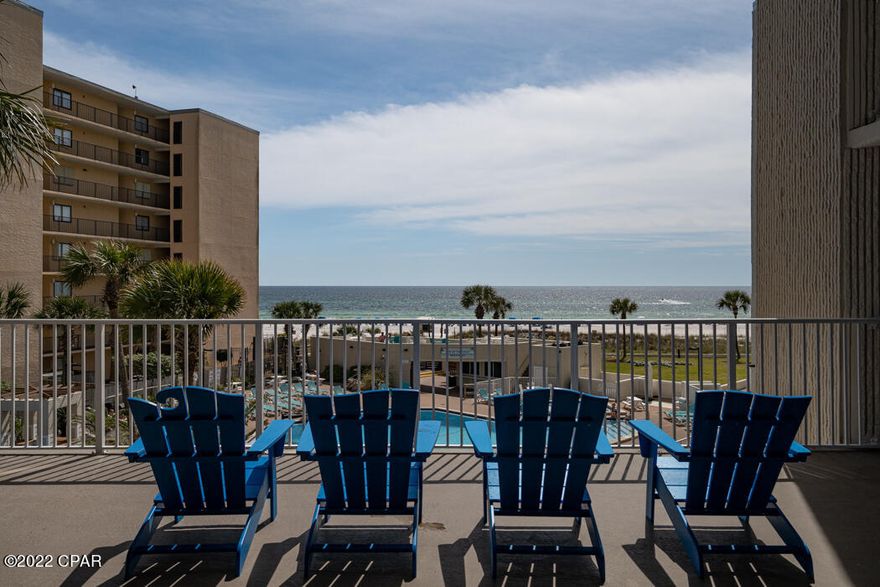 Cute, clean and updated efficiency unit located in beachfront resort with amenities. Don't miss the gorgeous sunsets from the many lookout areas! Unit comes fully furnished, including linens, dishware, glassware, pots, pans and decor. The unit has been recently painted, new backsplash, chandelier, brand new sleeper sofa (not yet used), leather reclining sofa and custom blackout blinds, towels and bedding! Top of the Gulf is located on the quieter east end of PCB and is close to restaurants, shops, golf, boating, go-carts, kiddie rides, Pier Park, Gulf World, Ripley's Believe It or Not and so much more! Great short-term or long-term rental potential! Seller will buy down 1 point towards Buyer's mortgage OR will pay $1500 towards closing costs. Call for a private showing!