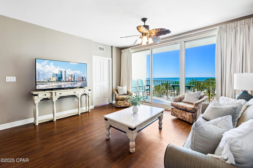 Shores of Panama offers luxurious Gulf-front condos with amenities exclusive to the complex, including 500 feet of Gulf frontage, a 14,000-square-foot zero-entry Gulf-side pool, hot tub, heated indoor pool and hot tub, a fitness center, and two full-service bars serving lunch and dinner. Unit 518 offers a direct Gulf view from the living room, kitchen, and primary suite, bringing the beauty of the beach right to your doorstep. The dedicated parking spot is conveniently located directly across from the entrance on the 5th floor of the parking garage. 
This unit features 2 bedrooms, each with its own private en-suite, and a separate bunk room with a half bathroom, providing plenty of space for family and guests. All stainless steel appliances have been replaced within the last 5 years, the HVAC is just 3 years old, and the water heater is 6 years old. 

Shores of Panama offers services, like beach events, chair rentals, high-speed internet, a coffee shop, and 24/7 security for peace of mind. 
Located in the heart of Panama City Beach, this condo is next to Pineapple Willy's beachfront restaurant and just minutes from St. Andrews State Park, Pier Park, shopping centers, and endless dining and entertainment options. 
Not only is this condo a stunning retreat, but the proven rental history is excellent and has even more potential it increase! Schedule your appointment today to see this beautiful property and all it has to offer!