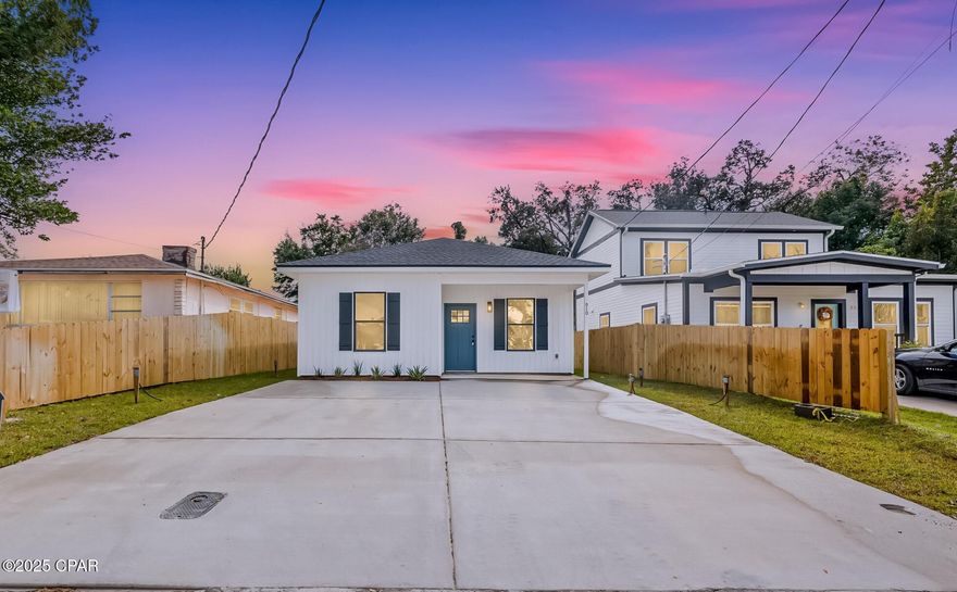 CURRENTLY UNDER CONTRACT, SELLER WILL CONSIDER BACKUP OFFERS.  Reduced $20,000!  Charming New Construction, Built by Solara Homes, an established local builder. This home could be purchased for low to no money down, and down payment assistance may be possible for you! Experience stylish comfort in this luxury designed 3-bedroom, 2-bath home offering 1111 square feet of thoughtfully crafted living space. Enjoy an open, airy atmosphere with 9' ceilings, smooth level 4 drywall finishes, and energy-efficient LED flush-mount lighting throughout. The kitchen boasts quartz countertops, a full-height tile backsplash, GE® appliances, stainless farmhouse apron-front sink, and soft-close white shaker cabinets, blending function and elegance. The open-concept design flows seamlessly into the living areas with durable Mohawk SolidTech™ Westward LVP flooring and modern black plumbing and lighting fixtures for a sleek, contemporary look. Retreat to a spacious ensuite bedroom with a walk-in closet and a primary bath featuring subway tile showers, quartz vanities with undermount sinks, dual vanities, and a semi-frameless glass shower door. Additional upgrades include 1'' x 4'' wood baseboards, designer lighting, matte black hardware, energy-efficient HVAC, and a high-performance water heater for long-term savings. Exterior highlights include an architectural shingle roof, eye-catching stark white vinyl siding with black trim, black energy-efficient vinyl windows, and a wide concrete driveway. A board and batten shutter detail and covered front entry enhance curb appeal, while features like exterior hose bibs add convenience. Extras include a free refrigerator, termite bond, smoke and carbon monoxide detectors, and a 1-2-10 builder's warranty. The best part is there is NO HOA.  Some of the pictures attached are renderings or staged.