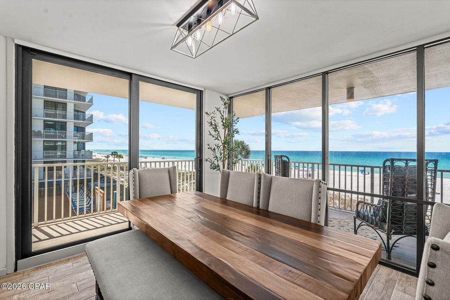 Welcome to 11757 Front Beach Road W200, a spacious and thoughtfully updated 3-bed condo in Panama City Beach designed for both everyday comfort and coastal living with panoramic views, and a fully updated interior within Edgewater Beach and Golf Resort. Positioned in the quieter Windward building, this corner unit combines privacy, natural light, and access to a full suite of resort-style amenities along Front Beach Road. Located in the exclusive Windward building, owners benefit from a more private, low-density environment while still enjoying full access to Edgewater Beach and Golf Resort. The interior reflects a comprehensive upgrade timeline, beginning with major system improvements including a new 4.5 ton AC unit, blower, water heater, appliances, and flooring updates in 2020. Continued enhancements include a WiFi thermostat in 2022 and a full suite of 2025 updates such as a new stove, kitchen sink, counters, backsplash, updated lighting, faucets, hardware, LVP flooring in storage areas, custom mirror framing, and fresh interior paint throughout. The home is further elevated by all new windows and four sliding glass doors installed in 2025, along with refreshed exterior balcony trim. Edgewater Beach and Golf Resort is a full-service community offering eleven pools, six hot tubs, an executive par 3 nine-hole golf course, fitness center, tennis courts, pickleball courts, a kids splash pad, and direct beach access with dining and recreation options. Offered furnished this condo is move-in ready and well suited as a primary residence, second home, or investment property. Ideally located on Front Beach Road, you are minutes from local restaurants, shopping, and entertainment!