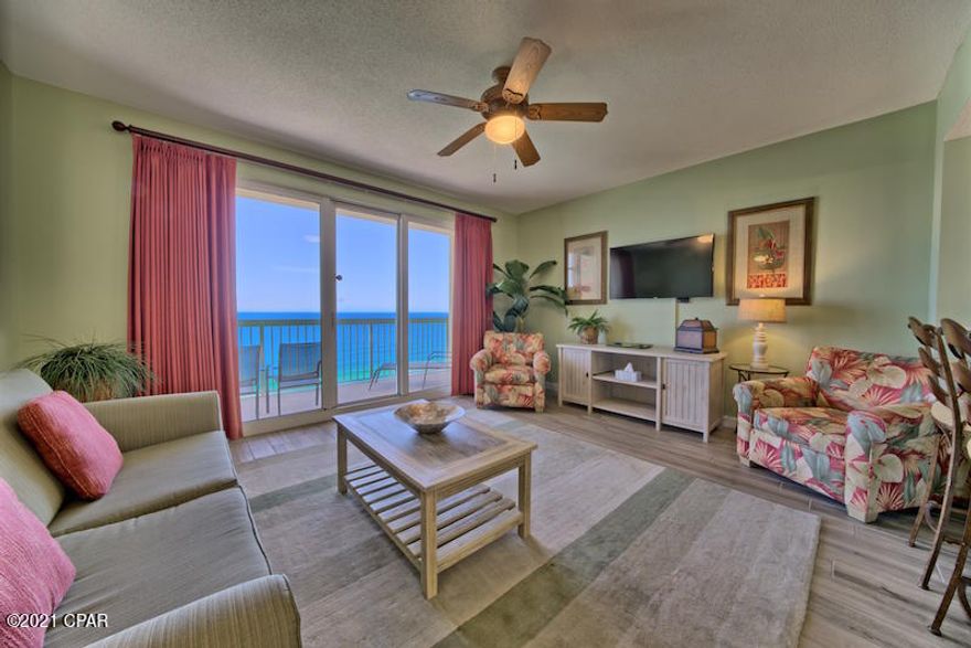 This is a must see unit. The unit has several upgrades including New Appliances, new flooring, guest bathroom  upgrades and is located in one of the the most desired complexes on the beach. It is all about the view and this complex has one of the best views on the beach. On a clear day you can see the entire beach  from your balcony. Watch the ships and fishing fleet as they approach the jetties. The complex is near the St Andrews State Park and is near several fine restaurants.

This unit is on a vacation rental program and already has several bookings. The Buyer will have to be willing to honor all bookings prior to closing. The HOA fee covers all utilities. All information is believed to be correct but should be verified by the Buyers.