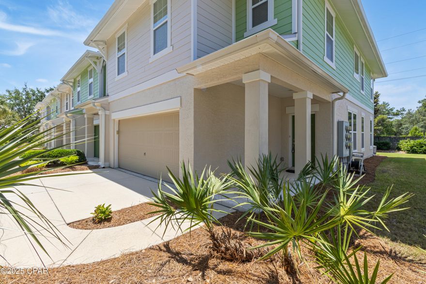 CURRENTLY UNDER CONTRACT, SELLER WILL CONSIDER BACKUP OFFERS Come ''LIVE WHERE YOU VACATION '' in this beautiful END UNIT Townhome ! This concrete block-built home sits in the ''highly sought ''after WEST END of PCB and it's less than a mile to our Sugar Sand and Emerald Waters. Positioned near the front entrance makes this home perfect for getting to and from all the attractions that are year-round here in Panama City Beach. 
This home has low utility bills with energy efficient hurricane rated windows plus a New Roof in 2023. Not to mention this is a second home for sellers and has been well maintained. With its open atmosphere entertaining is a delight! The kitchen is designed with soft close cabinets, granite counters and beautiful tile back splash!  Eat in Breakfast bar makes serving a breeze.  Plenty of living space for large chairs and oversize sofa. Outside you have a private patio area with no back neighbors to enjoy your green space.
 Check out the unique travertine tile works throughout the home on walls, inside ½ bath and cascading up the staircase. Upstairs an additional lounge area or family room. And all bedrooms are conveniently located upstairs along with your laundry room. 
The large primary suite also comes with a oversized walk-in closet and custom shelving that makes getting ready a breeze. The ensuite bath sports double vanity, walk in shower and garden tub made for relaxing after a day at the beach!
Don't miss out on this opportunity to own this one with a 2 car garage and extra parking spaces for visiting guests. And no need to worry about yard work as the HOA takes care of outside building and landscaping, power washing annually and termite/pest control. Leaving you time for a day at the beach!
Call your favorite Realtor today to schedule a showing. All details to be verified by buyer.