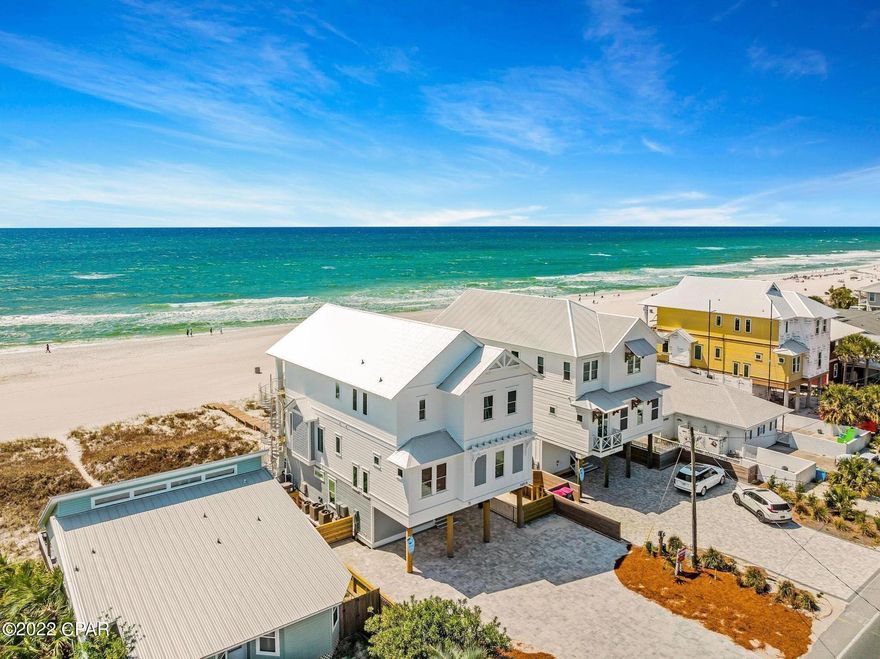 BACK ON MARKET, Brand New just finished just in time for the Season, FULLY FURNISHED, PROFESSIONALL DECORATED and already booked SOLID.   This Beach House is within walking distance to Pier Park and just across the street from Very Popular Dusty Raw Bar. The house is fully Furnished, sleeps 20 and ready to go. This three-story home is built on a 50' x 124' with your own private walk over, pool and plenty of deck room on each floor.  The house features two master suites that are gulf side. ON RENTAL, SHOWING ON FLIP EACH SATURDAY.