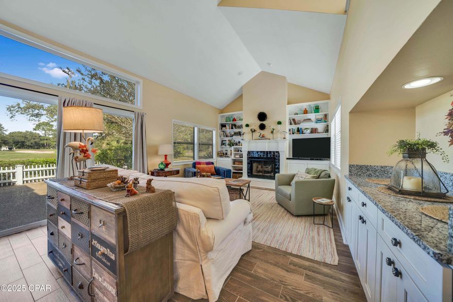 Welcome home to your perfect coastal cottage retreat! This beautiful property is ideally situated on a superb corner lot with picturesque views of the 16th green and 17th tee box, just steps away from the renowned Jack Nicklaus Golf Course and clubhouse. Experience the Bay Point lifestyle in Bay Point Golf Cove Estates, one of the most desirable communities in Panama City Beach. Enjoy the convenience of condominium home living with a spacious two-car garage - without the hassle of yard maintenance, as it's all taken care of for you!  This home has been thoughtfully updated. over recent years by the sellers.  They have replaced all the Hardie board siding, added new gutters and exterior hurricane shutters, installed all-new stainless steel kitchen appliances, renovated the second full bath with new LVP flooring, toilet, and sink, and recently replaced the hot water heater. The floor plan is ideal, offering 3 bedrooms, 2.5 baths, and a large, secluded primary suite with a bonus area perfect for an office or second living space.  This is like single story living, with everything on the main floor, except for your 2 additional bedrooms upstairs.  Abundant natural light fills the home thanks to the private corner location, and the outdoor spaces are just as inviting. Enjoy a private deck off the kitchen with new Trex decking or relax on your back patio, reading sipping a beverage, or watching golfers or soaking in the serene natural surroundings. This home truly checks all the boxes for low-maintenance coastal living--featuring plenty of storage, a 2 car garage, stunning golf course views, and the security of the gated Bay Point community. Move-in ready and waiting for you!