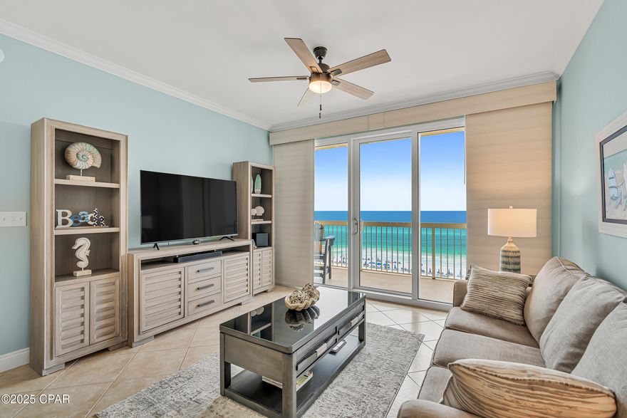 **GULF FRONT BEDROOM**Skip the elevator lines and enjoy the convenience of direct beach access in this beautifully maintained, never rented,  1BR/2BA condo in Calypso Resort's highly sought-after Gulf-front West Tower. Located on the 5th floor, this bright, beachy retreat offers stunning Gulf views from both the open living area and the spacious, Gulf-front primary bedroom, which has direct access to a large private balcony. With tile flooring throughout, this unit is designed for low-maintenance living, making it perfect for both personal use and rental income. Calypso Resort offers a full vacation experience with two beachfront pools, a fitness center, beach services, and a tiki bar, while nearby attractions like Pier Park, Topgolf, and Dolly Parton's pirate-themed dinner show ensure there's always something to do. Whether you're seeking a personal getaway or a top-performing rental, this condo checks all the boxes. Schedule your private tour today!