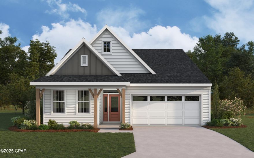 Stylish new Camden floorplan by Fischer Homes in beautiful Salt Grass at Ward Creek featuring a welcoming covered front porch. Once inside you'll fall in love with the 9st ceilings and wide open concept design with am island kitchen with stainless steel appliances, upgraded cabinetry with 42 inch uppers and soft close hinges, durable quartz counters, large walk-in pantry and walk-out morning room to the patio and all open to the spacious family room. The primary suite is located in the back of this home and includes an attached private bath with dual vanity sinks, walk-in shower and large walk-in closet with laundry room access for easy laundry days. There are 2 additional bedrooms and a centrally located hall bathroom.Attached two car garage.