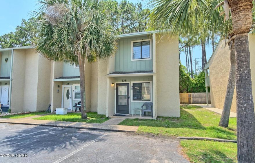CURRENTLY UNDER CONTRACT, SELLER WILL CONSIDER BACKUP OFFERS Private 2BR/2.5BA Townhome in popular Gulf Highlands Beach Resort! This end unit backs up to a wooded area for extra privacy and features an extended patio plus a balcony off the main bedroom. Inside, you'll find wood stairs, and tile and laminate flooring and Freshly Painted Living Room/Kitchen and Hallway. Recent updates include a new refrigerator, newer HVAC system, tankless water heater, and new  roof in 2018. A Golf Cart is available separately.
The resort is gated and offers many amenities with 11 pools (5 heated), Tennis/ Pickleball Courts, an 18-hole mini golf course, Fitness Gym, Community Room and a large beachfront pool with snack bar. Golf cart parking is available near the beach gate, and the community is within walking distance of popular restaurants, shopping and entertainment.