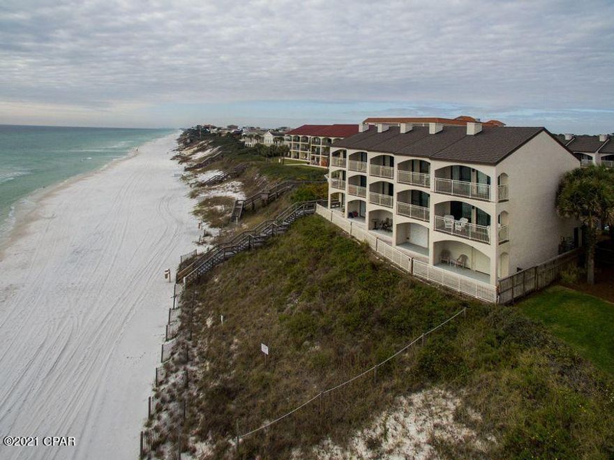 Rare Gulf Front townhome with 3 bedrooms 2 1/2 baths on the cliffs in Seagrove Beach.  Beautifully decorated and completely remodeled 1800sq feet condo has incredible views from two balcony's!   Privacy with an an end unit.  The property is 3 stories with tile flooring throughout.  The kitchen has plenty of storage, floor to ceiling cabinets, quartz countertops. Built in shelves and hurricane shutters.  Recent pool renovations and parking lot resurfaced. Den has custom curtains, newly stained stairs, blackout curtains in bedroom, new washer/dryer, over $50k in updates! Electric car charging station, Ring security. In spring 2021, a beach renourishment completed.  This property has  incredible rental potential too in the heart of the coveted Seagrove Beach.