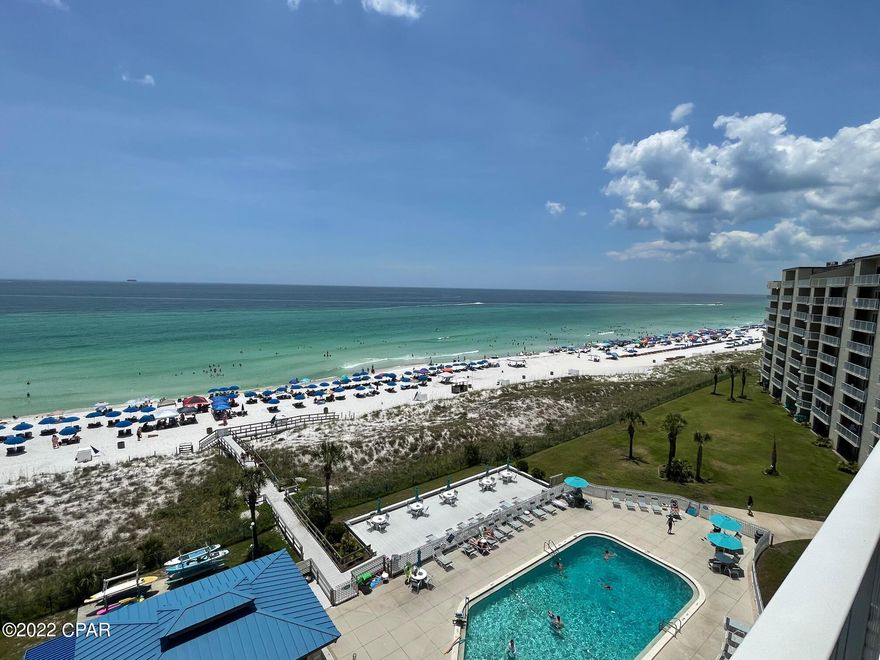 Amazing views from this 8th floor condo at popular Moonspinner.  This condo is all about location - convenient to shopping, dining, restaurants, St Andrews State Park, and so much more.   This lovely residence features 2 spacious bedrooms, 2 full baths, open concept living/dinning and a generous sized kitchen.