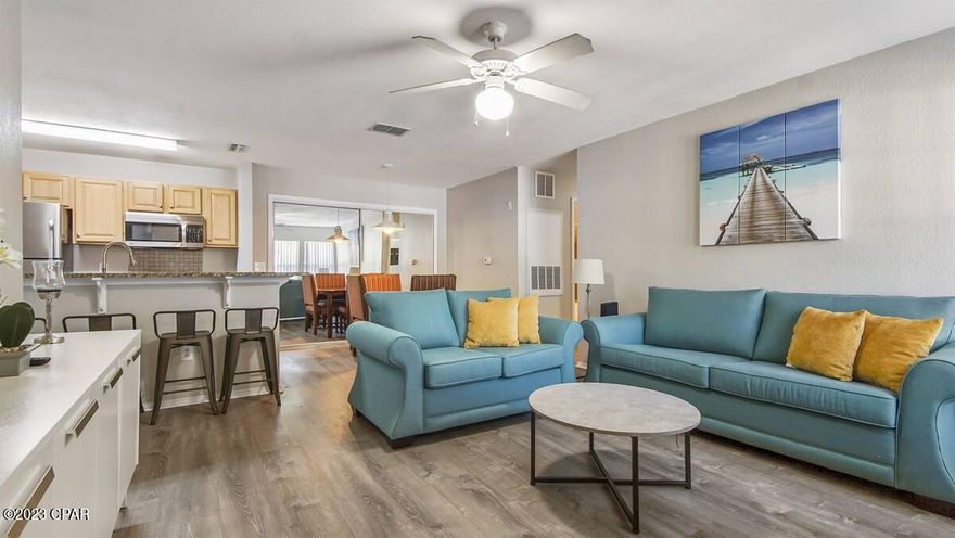 ALL UTILITIES INCLUDED.  Fully furnished condo with a flexible lease term in a gated community.  This 3 bedroom 2 bath condo is centrally located and less than a mile from the beach.  The split floorplan, boasts new LVP flooring, granite countertops, stainless appliances, new paint and a washer and dryer.  The unit is in close proximity to the community pool and fitness center.  Now is your opportunity to live in Panama City Beach.